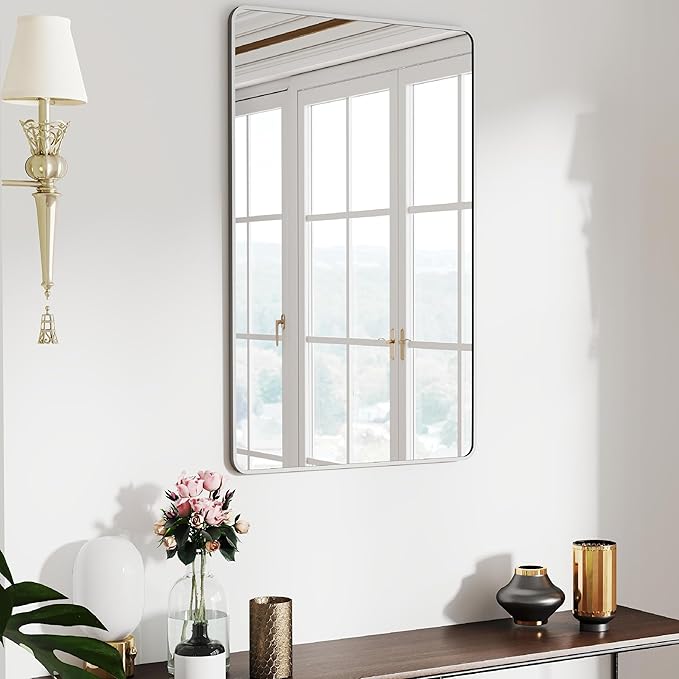 24x36 Mirror Rectangle Full Length Wall Mounted Hanging or Against Wall Metal Frame Dressing Make-up Mirrors for Entryway Bedroom Bathroom Living Room 24 36 36x24 inch Silver