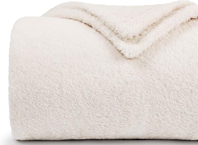 Plush Fleece Throw Blanket for Couch and Bed, Fluffy Fuzzy Cozy Soft Blankets All Season Use (50x60 Inches,White)