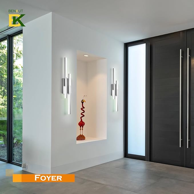 Modern LED Wall Sconce Silver Remote Wall Light Fixtures for Bathroom, Dimmable Vanity Light Indoor LED Remote Wall Sconce for Bedside Bedroom Living Dining Room (27.6inch 3000-6500K 1 Pack)