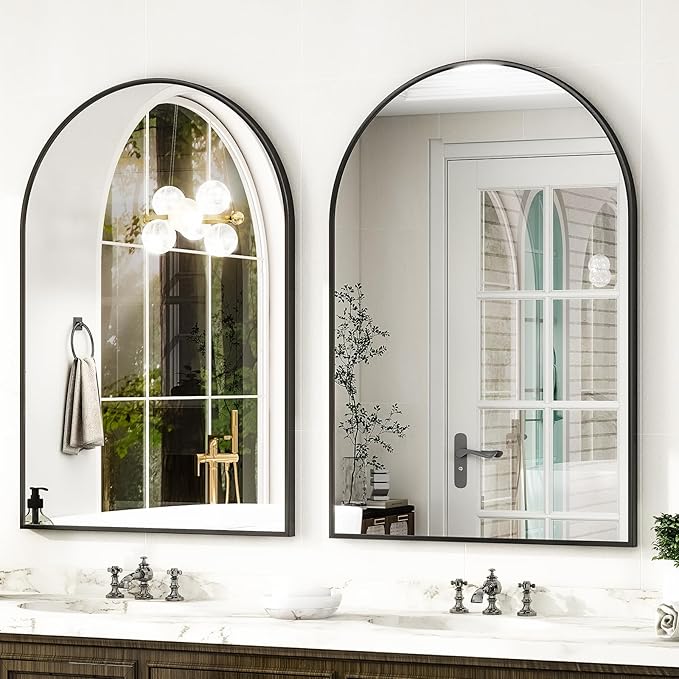 HARRITPURE 16"x24" Arched Bathroom Mirror - Black Wall Mounted Mirror - Black Arch Mirror - Aluminum Alloy Frame Bathroom Mirror Living Room, Bedroom, Bathroom and Entryway