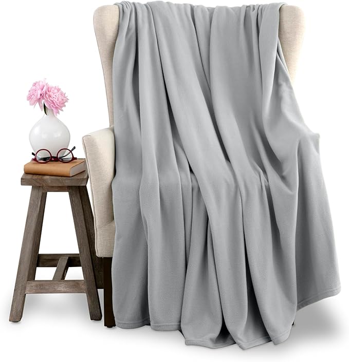 Twin Size Microfleece Blanket | Fleece Bed Blanket | All-Season Comfort | Supersoft Lightweight | Plush Throw Blanket for Bed Couch or Sofa | Pet-Friendly | Light Grey