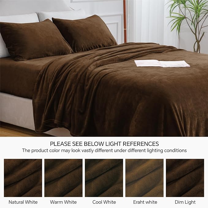 BEDELITE Flannel Sheets Twin Size Brown - Super Soft Fleece Sheets Set Fluffy Extra Plush, 3 Piece(Include Fitted Sheet, Flat Sheet, 1 Pillowcase)