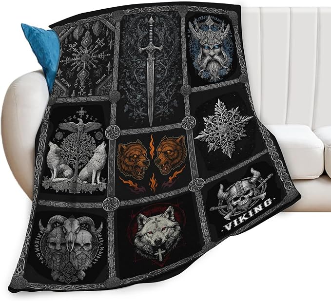 Viking Warrior Blanket for Boys Men Adults Kids Soft Cozy Fleece Vikings Norse Mythology Throw Blankets Gifts Warm Flannel Plush Stuff Lightweight Decorative for Couch Bed Sofa 50"X40"