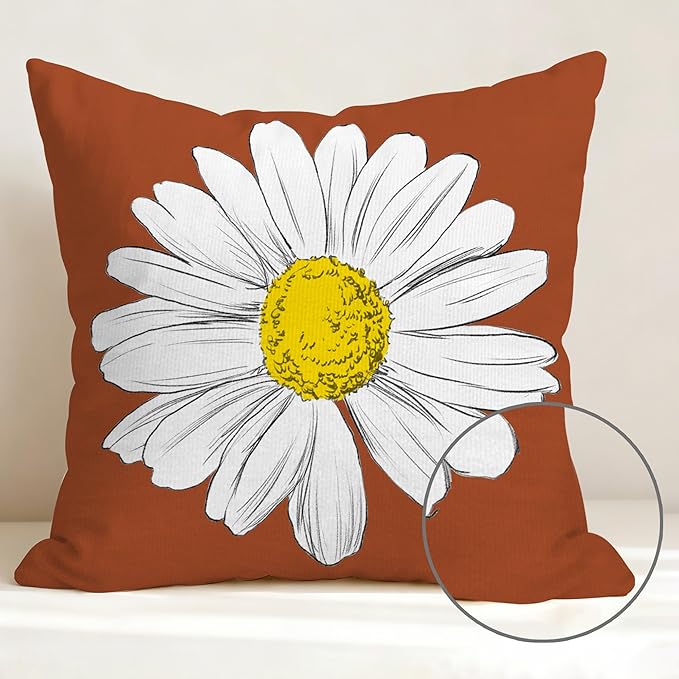 Hexagram Spring Summer Pillow Covers 18x18 Set of 4, Outdoor Floral Daisy Decorative Burnt Orange Throw Pillow Covers, You are My Sunshine Farmhouse Cushion Case for Couch Sofa Indoor Decor(No Insert)