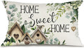 GEEORY Spring Home Sweet Home Pillow Cover 12x20 Inch, Farmhouse Birdhouse Eucalyptus Decor Throw Pillow Case for Sofa, Bedroom, Living Room