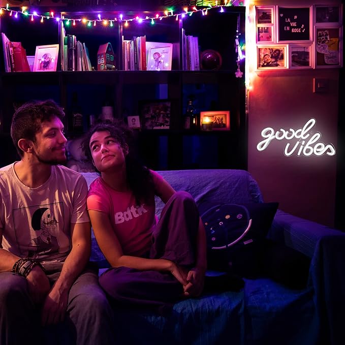 Good Vibes Neon Sign White Good Vibes Neon Lights USB Operated Aesthetic LED Signs for Bedroom Wall Decor Birthday Party Wedding Salon Bar Home Girl Cave
