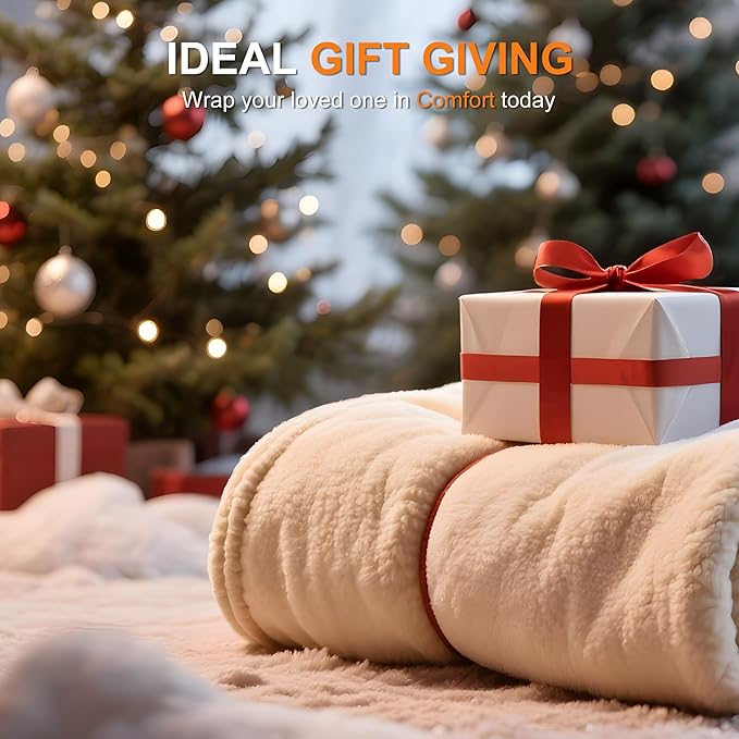 Electric Throw Heated Blanket 50''X60'' - Soft Silky Plush Electric Blanket with 5 Heating Level & 4 Hour Auto Off Heating Blanket, ETL Certified & Machine Washable for Grandma Gifts(Cream White)