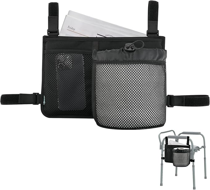 Beautyflier Folding Steel Bedside Commode Chair Hanging Bag, Bedside Commode Chair Armrest Organizer, Portable Toilet Chair Accessories, for Storage Toilet Paper, Mobile Phones (Bag Only)