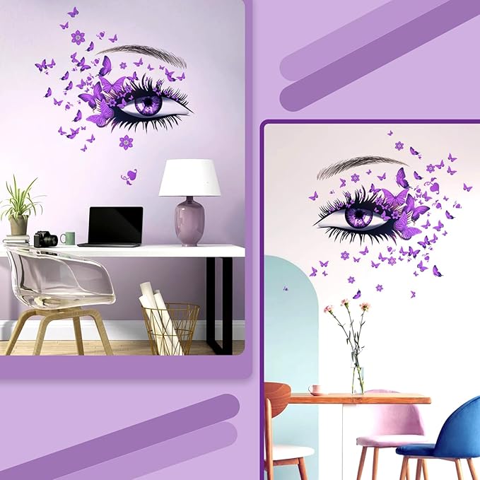 Beautiful Eyelash Eyes Wall Stickers Flying Butterfly Decals Girl Heart Decor Vinyl Art Butterflies Stickers for Women Girls Bedroom Living Room Decoration