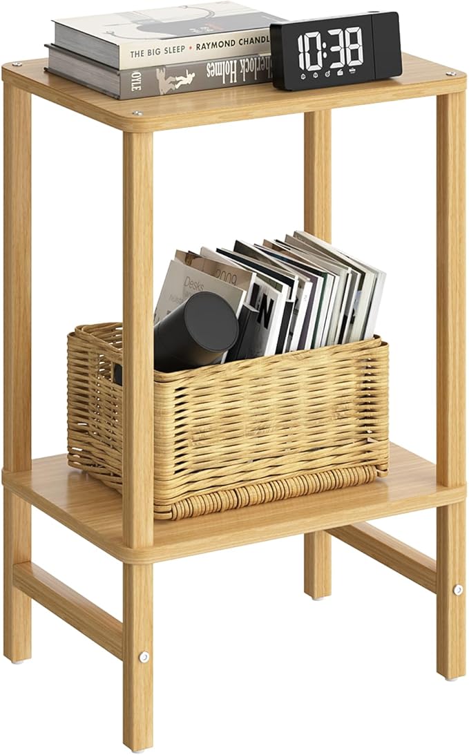 Side Table End Table Tall Night Stand 2-Tier for Living Room Bedroom Bathroom Office Furniture Natural