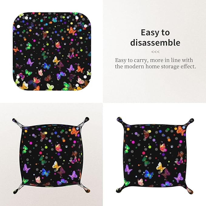 Starry Butterfly Leather Vanity Tray Desktop Storage Organizer, Decorative Catchall Perfume Tray, Bathroom Valet Tray,Nightstand Caddy Holder for Keys Phone Wallet Coin Jewelry, S