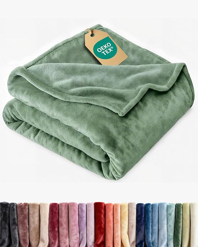 Ultra Soft Fleece Blanket Queen Size - Flannel Fleece Luxury Queen Blanket - Lightweight for Couch Bed Chair - Thick, Warm and Breathable - All Season Cozy Anti-Static Microplush Bedding, Sage Green