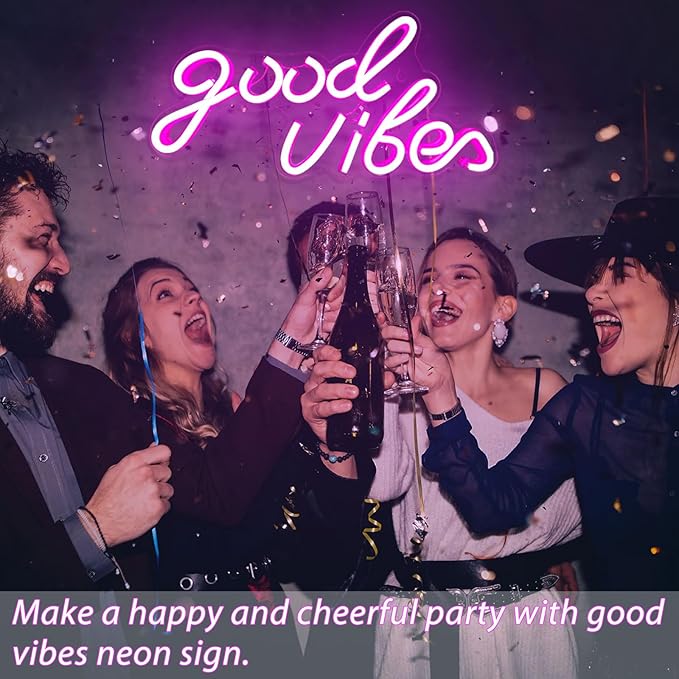 Good Vibes Neon Sign Pink Good Vibes Neon Lights USB Operated Aesthetic LED Signs for Bedroom Wall Decor Birthday Party Wedding Salon Bar Home Girl Cave