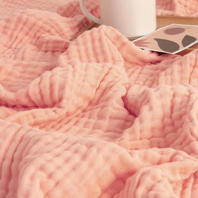 EMME Cotton Muslin Twin Blanket Breathable Gauze Soft Lightweight Adults Gifts for Women (Pink,60"x80")
