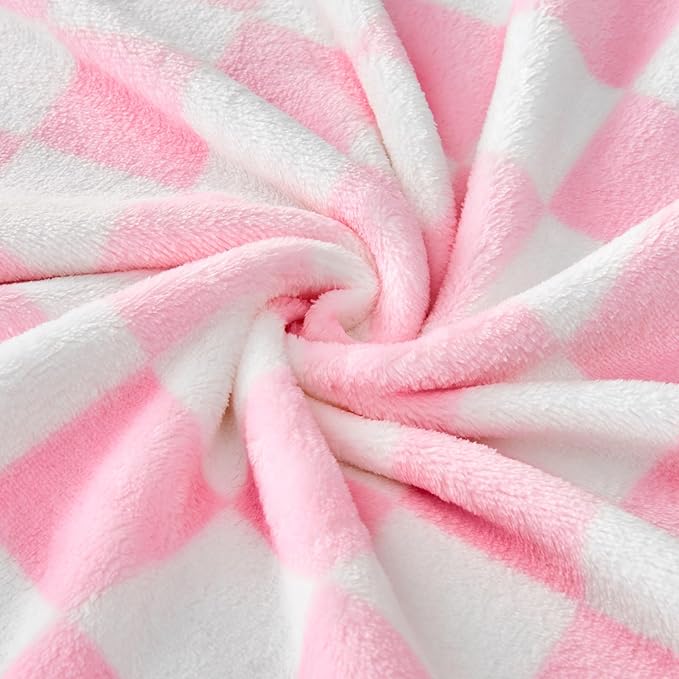 Pink Checkered Blanket, Ultra Soft Fleece Checkered Throw Blankets for Couch Bed and Travel, Luxury Throws for All Seasons, 60x80 Inch, Pink
