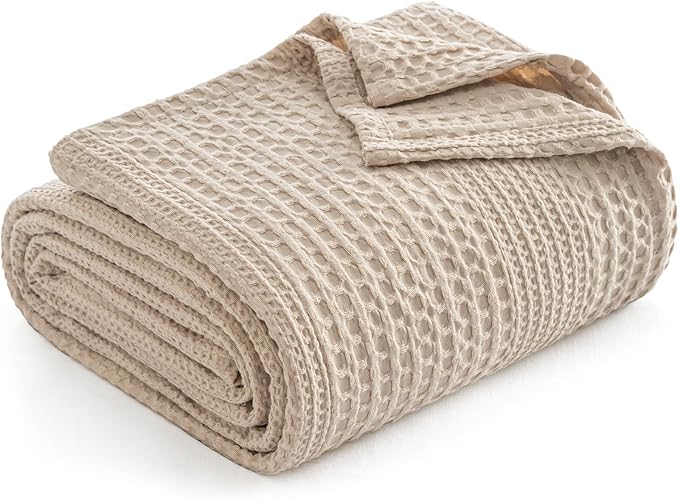PHF Lightweight Waffle Weave Blanket Queen Size, Breathable & Ultra Soft, 90"x 90" Soft & Cozy Thin Blanket for All Season & Hot Sleepers, Bed, Home Decor - Light Tan