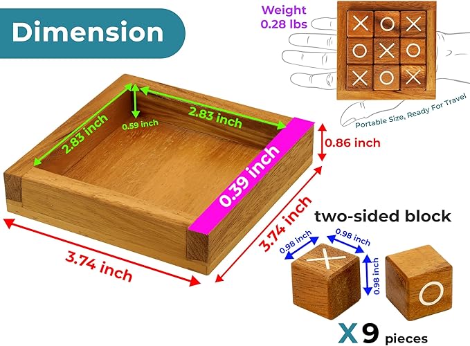 BSIRI Wooden Tic Tac Toe Coffee Table Decor Game Living Room Home Office Decorative Small Desk Bar Top Classic XO Tictactoe Toy Board Travel Size Wood Mini Gifts for Family Games and Gifts for Adults