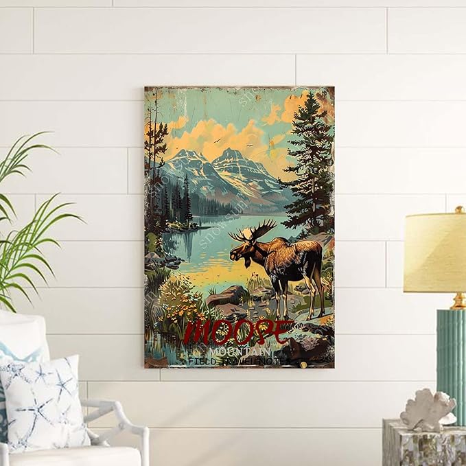 snowsun Moose Mountain zoon Vintage Metal Tin Sign Aluminum Metal Signs Retro Metal Sign Bar Cafe Room Country Farmhouse Bathroom Family 8X12 Inch