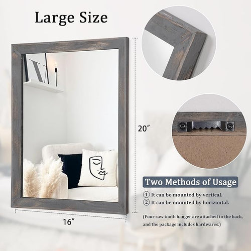 AAZZKANG Wooden Mirror Rectangle Rustic Mirrors for Wall Decorative for Bedroom Bathroom Living Room Entryway Hanging Home Decor 20"x16"