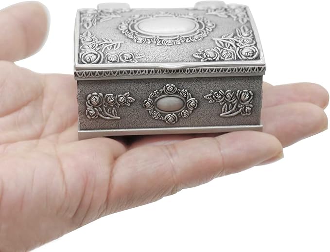 Small Rectangle Vintage Metal Jewelry Box Trinket Gift Box Chest Ring Case for Girls Ladies Women