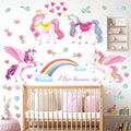 DECOWALL DS9-8072 Unicorns and Rainbow Wall Stickers Decals Birthday Decorations for Girls Party Favors Unicorn Room Decor Bedroom Gifts Kids Colorful Removable Nursery Living Art Home Princess