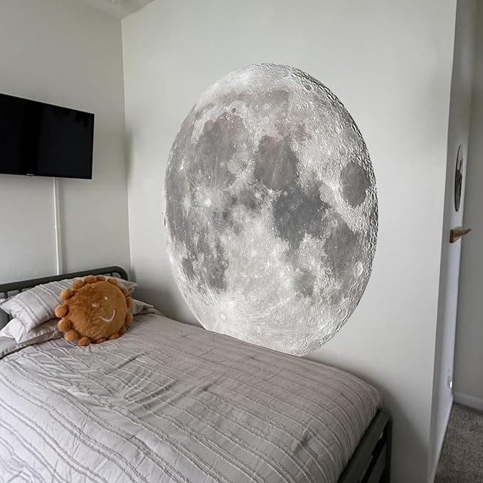 Huge Glow in The Dark Moon Wall Stickers 6 Sheets Night Luminous Full Moon Decals Peel and Stick Wall Decor for Kids Room Bedroom Living Room(51.18 inches × 50.39 inches) (Green)
