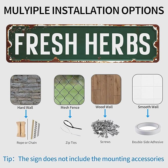 Fresh Herbs Sign Herb Garden Signs Vintage Tin Metal Signs For Home Kitchen Garden Farmhouse Wall Decor 16x4 Inches