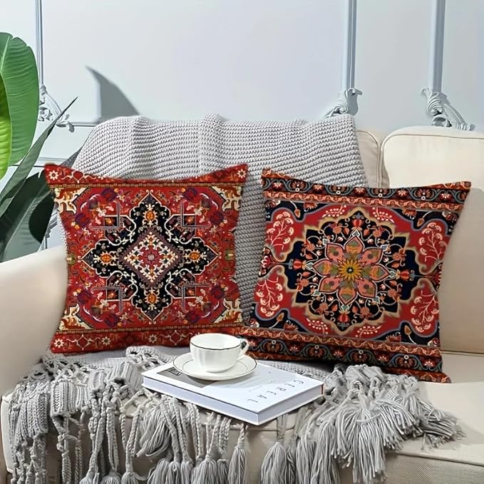 4pcs, Bohemian Ethnic Style Carpet Pattern Throw Pillow Covers, Printed Throw Pillowcase, Throw Pillow Covers Decor, Home Decor, Bedroom Decor, Living Room Decor, 18x18 Pillows Linen Pillowcase