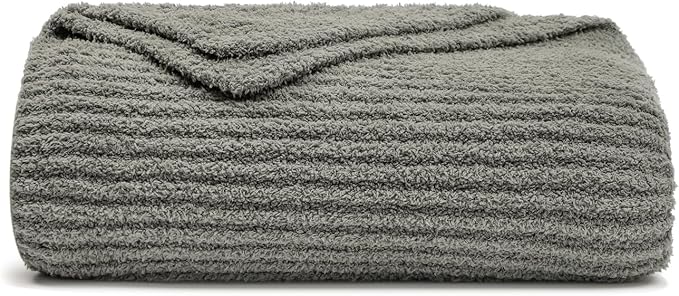 bearberry Soft Rib Knit Blanket Thin Warm & Breathable - Snuggly Minky Throw for Everyday Use, Travel, Chair | All-Season Machine Washable for Couches, Gifts, Family (Grey, 50”x60”)