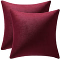 DEZENE Euro Sham Covers 24x24 Burgundy: Pack of 2 Cozy Soft Velvet Square Modern Luxury Decorative Throw Pillow Cases for Christmas Sofa Couch Living Room Bed Home Decor