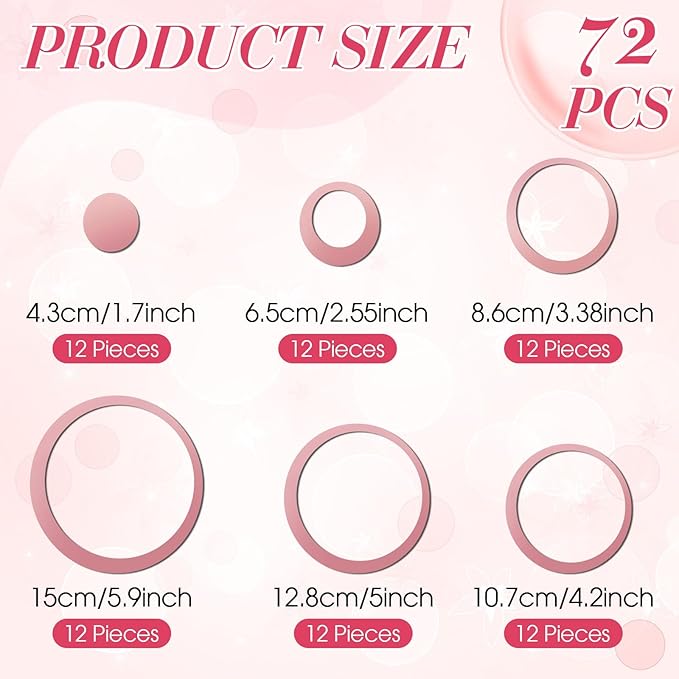 Outus 72 Pieces Acrylic Circle Mirror Wall Sticker Round Wall Decor Decals Removable DIY Adhesive for Living Room Bedroom Home Decoration (Pink)