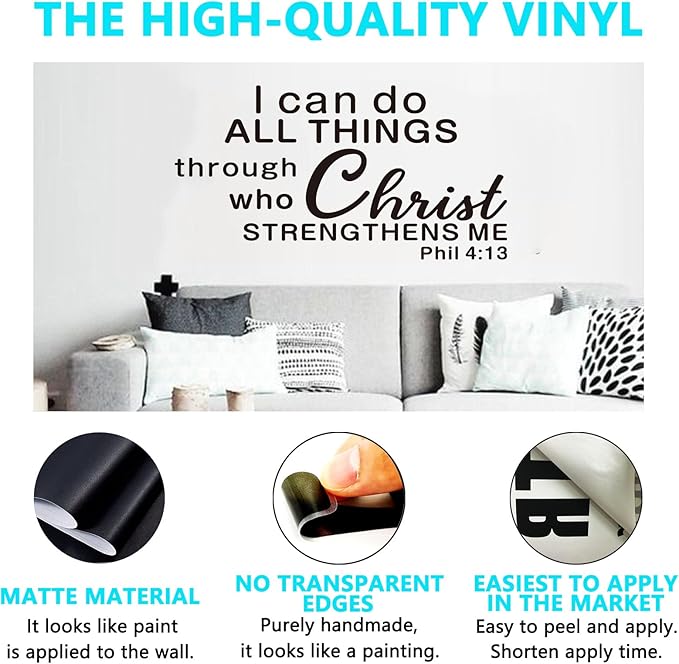 Bible Verse Wall Stickers for Bedroom: Christian Quotes Inspirational Living Room Bathroom Vinyl Art Wall Decals - I Can Do All Things Through 21" X 11"