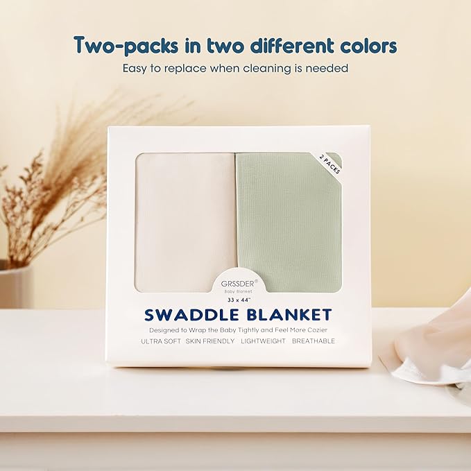 GRSSDER 2 Pack Newborn Swaddle Blanket, Ultra Soft Stretchy Jersey Knit Extra Large Size 33 x 44 Receiving Blankets for Easy Swaddling Baby Snug and Cozy