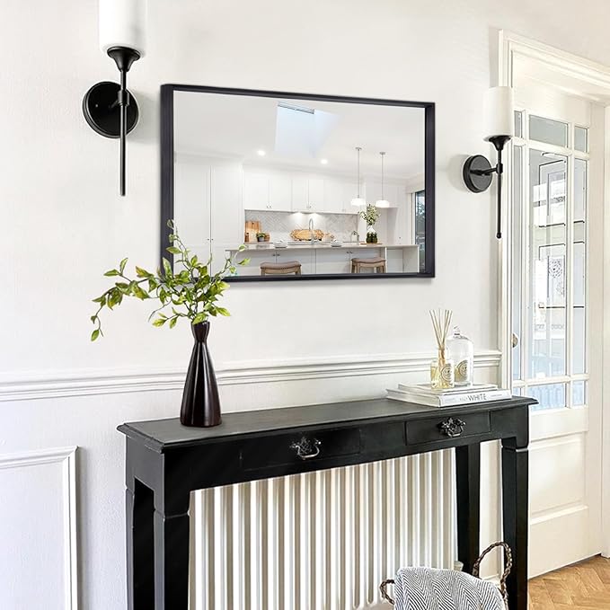 AAZZKANG Black Framed Mirror Large 26"x18" Rectangle Metal Mirrors for Wall Decorative for Bedroom Bathroom Living Room Entryway Hanging Vertically or Horizontally