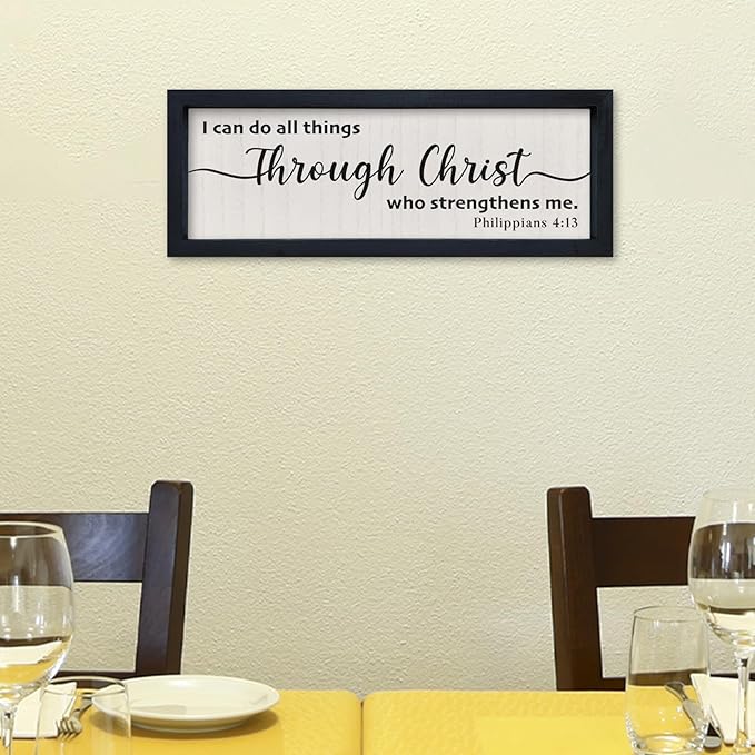 comurdyo I Can Do All Things Through Christ Sign Wall Art 16"×6" Philippians 4:13 Bible Verse Christian Wall Wooden Decor (Black)