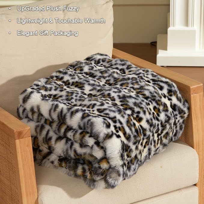 Soft Faux Rabbit Fur Throw Blanket Luxury Super Comfy Double Sided Ultra Cozy Thick Warm Fluffy Blanket for Couch Chair Sofa Bed Living Room Camping, Plush Fuzzy Bubble Blanket, 970 GSM, 50''x60''