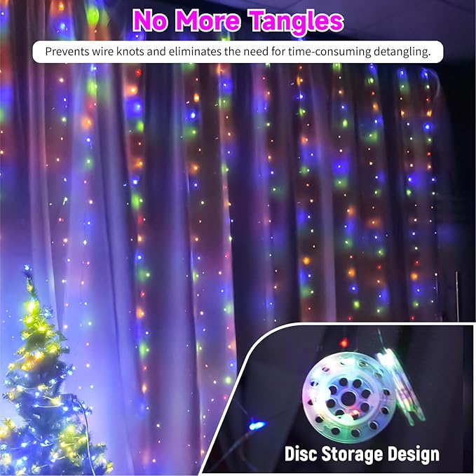 HXWEIYE 300LED Untangled Curtain Lights, 9.8x9.8Ft USB Fairy Twinkle String Lights with Remote and DIY Timer, 8 Modes Window Wall Hanging Light for Bedroom Dorm Backdrop Room Decor, Multicolor