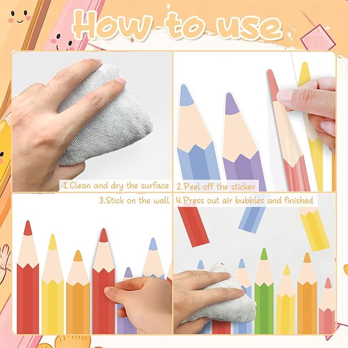 Colored Pencils Wall Decals - 9 Sheets 27 Pcs Colorful Pencil Wall Stickers Peel and Stick Classroom Wall Decor for Back to School Preschool Playroom Nursery