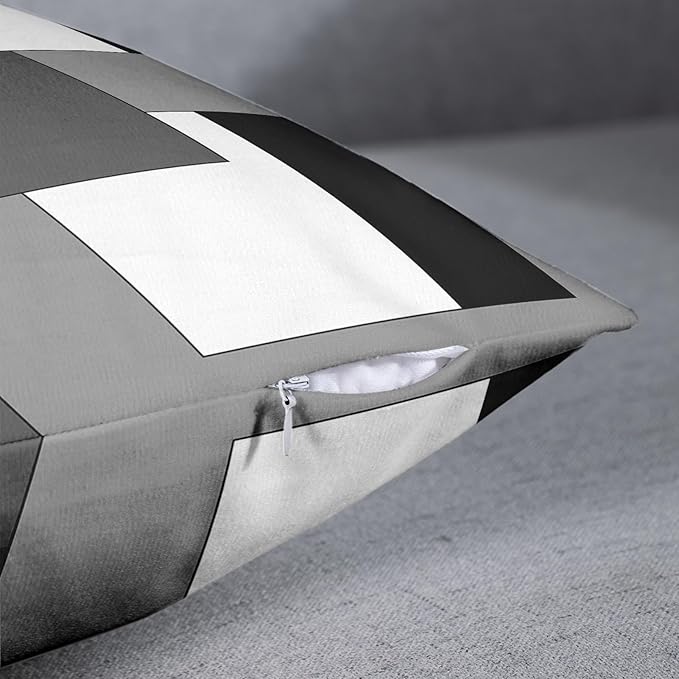 Emvency Set of 2 Grey Geometric Throw Pillow Cover Black Gray White Painting Abstract Checkered Design Decorative Pillow Case Modern Home Decor Standard Square 18x18 Inch Cushion Pillowcase