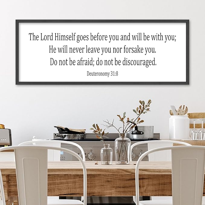 Christian Wall Decor The Lord Himself Will Go Before You He Will Be With You Deuteronomy 3:18 Sign 32"×12" Bible Verse Scripture Sign Large Rustic Wall Hanging Art (Black)