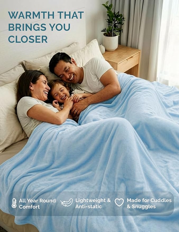 Casa Platino Fleece Blanket Twin Size – 300 GSM Light Blue Fleece Throw for Bed or Couch – Soft Cozy Warm Holiday Bed Blanket for Winter, Fuzzy Plush Elegant Gifts for Kids, Men & Women - 68x90 Inch