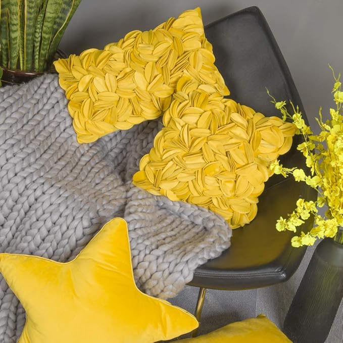 KINGROSE 3D Flower Home Decorative Throw Pillow Cover Soft Pillowcase Cushion Case for Bed Living Room Sofa 12 x 20 Inches Velvet Yellow
