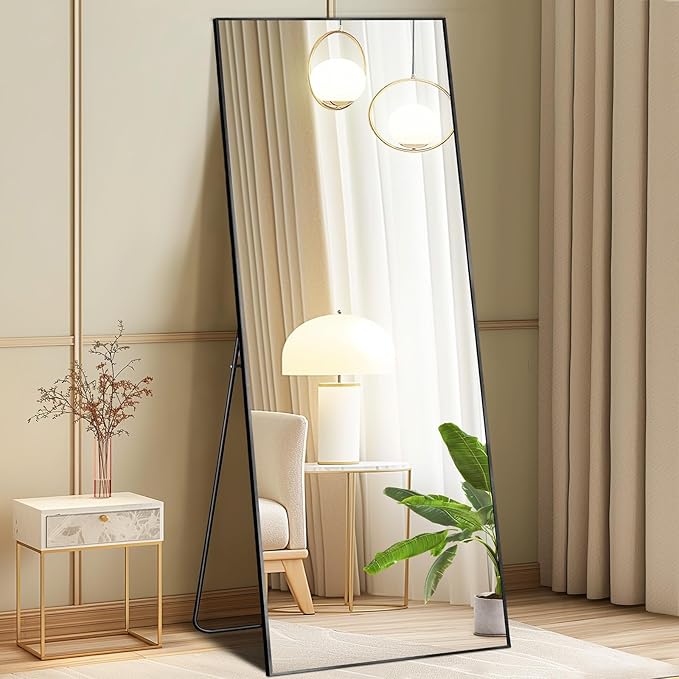 Mirror Full Length, Upgraded Body Wall Mirrors with Shatter-Proof Glass, Floor Standing, Hanging or Leaning, Tall Mirror with Stand Aluminum Alloy Frame for Bedroom