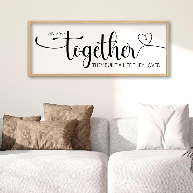 And So Together They Built A Life They Loved Sign Wall Decor 40"x15" Above Over Bed Master Bedroom Large Wood Framed Wall Hanging Art (Wood)