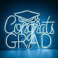 “Congrats Grad” Ice Blue Neon Sign – 16.5×12.6 in Unique Aqua-Tone LED Light for Med School & Engineering Grads, Dimmable with Wired Controller, Includes Wall Anchors – Class of 2026
