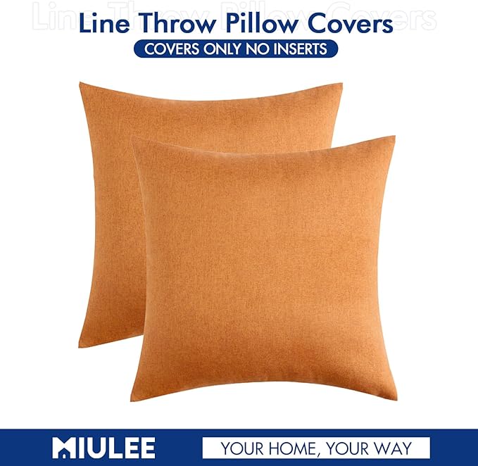 MIULEE Pack of 2 Decorative Outdoor Solid Waterproof Throw Pillow Covers Faux Linen Garden Farmhouse Cushion Cases for Patio Tent Balcony Couch Sofa 16x16 Inch Brown
