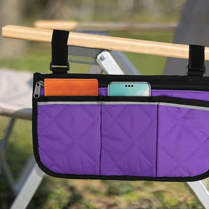 Camping Armrest Storage Bag, Chair Armrest Organizer, Car Seat Hanging Bag, Extended Back Buckle Canvas Beach Chair StorageBag, Side HangingBag For Bedside/Outdoor/Beach/Camping(purple)