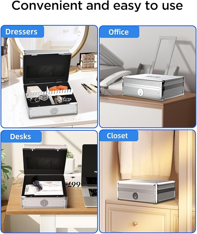 AICase Biometric Fingerprint Storage Box Portable Money Jewelry Safe Combination Lock for Car Home Office Travel_01
