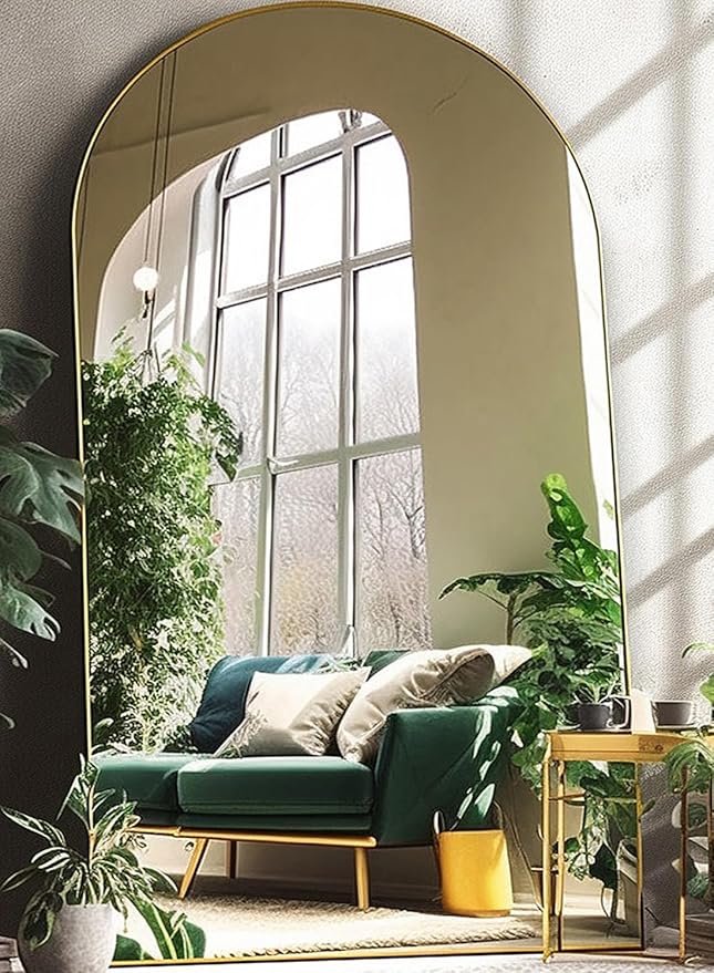Arched Floor Mirror, 46" x 90" Oversized Full Body Mirror, Freestanding, Arch Mirror, Wall Mounted for Bedroom, Gold