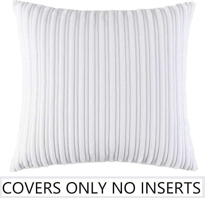 UGASA Velvet Pillow Covers Striped, Decorative Throw Cushion Case with Hidden Zipper for Home Couch/Bedroom/Car, Soft Cozy Solid Square, 1 Pack (18"x18", Pure White)